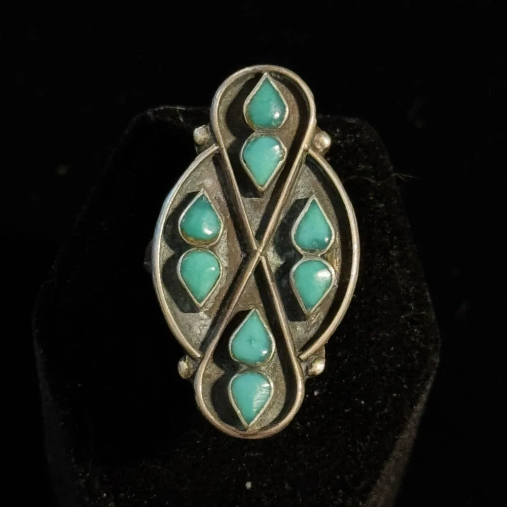 Vintage Native American Turquoise Sterling Silver Ring Size 6.75 - Picture 1 of 4
